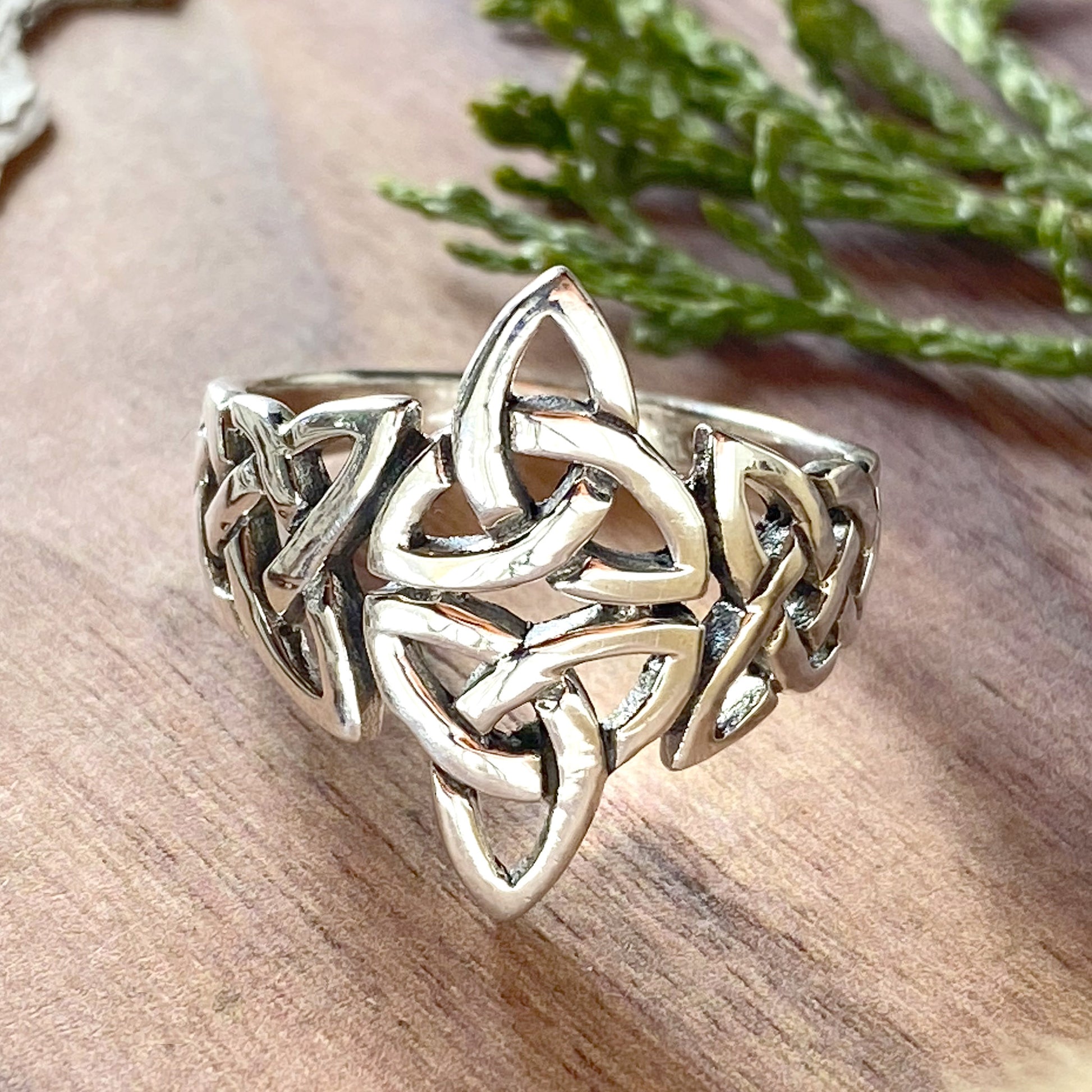 Sterling Silver Celtic Triquetras Ring Front View II - Stone Treasures by the Lake