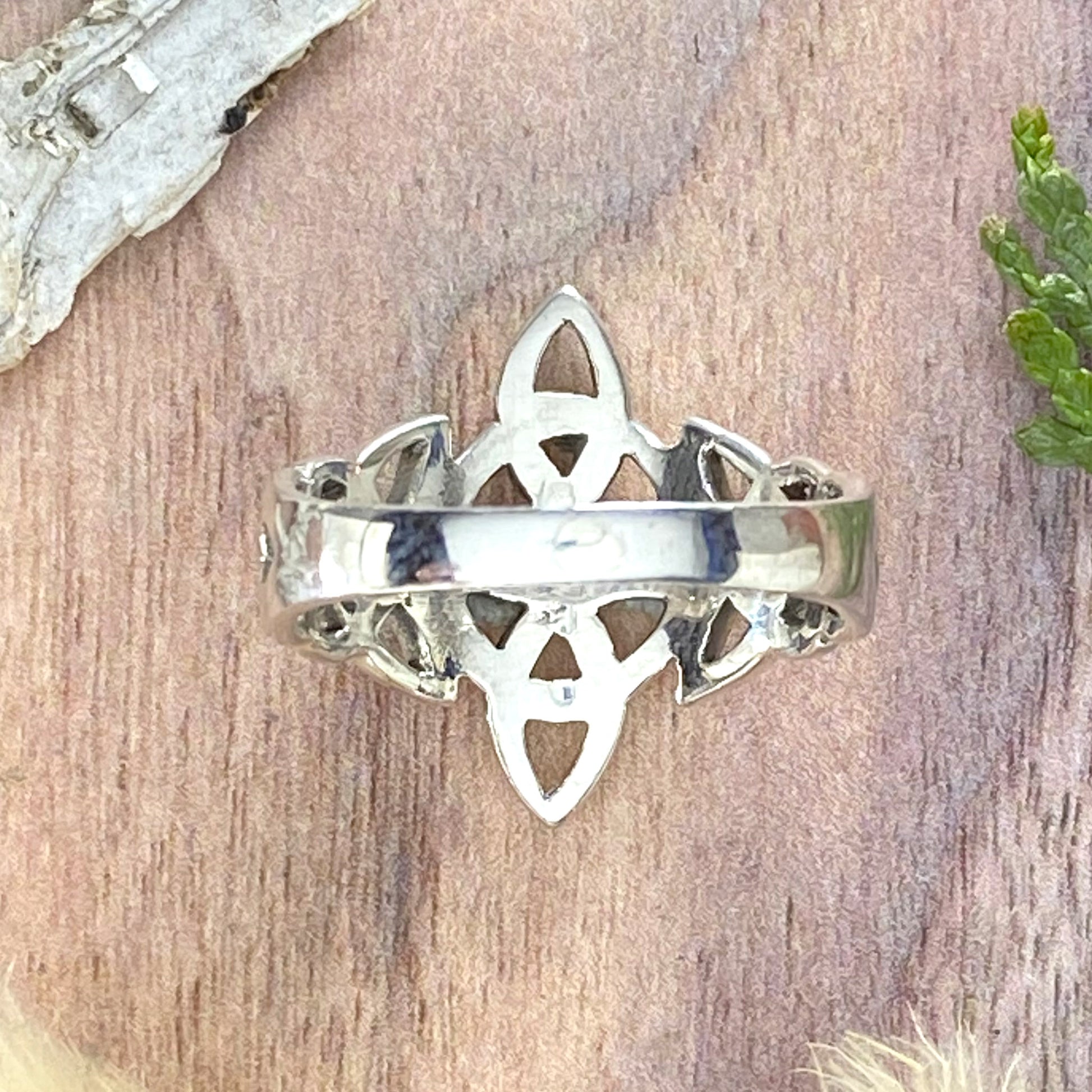 Sterling Silver Celtic Triquetras Ring Back View - Stone Treasures by the Lake