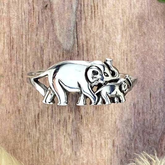 Mother & Baby Elephant Ring Front View -Stone Treasures by the Lake