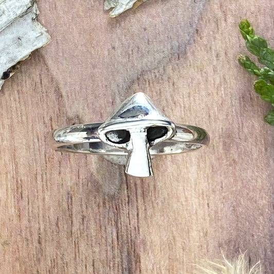 Sterling Silver Mushroom Ring Front View - Stone Treasures by the Lake