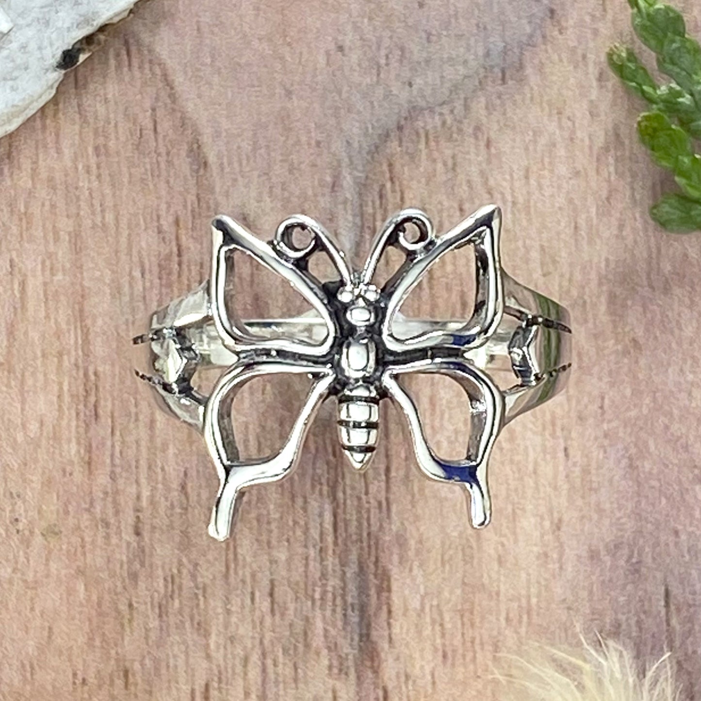 Sterling Silver Butterfly Ring Front View - Stone Treasures by the Lake