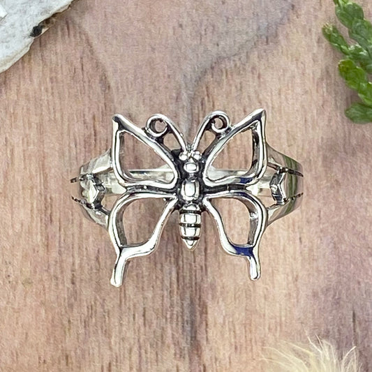Sterling Silver Butterfly Ring Front View - Stone Treasures by the Lake