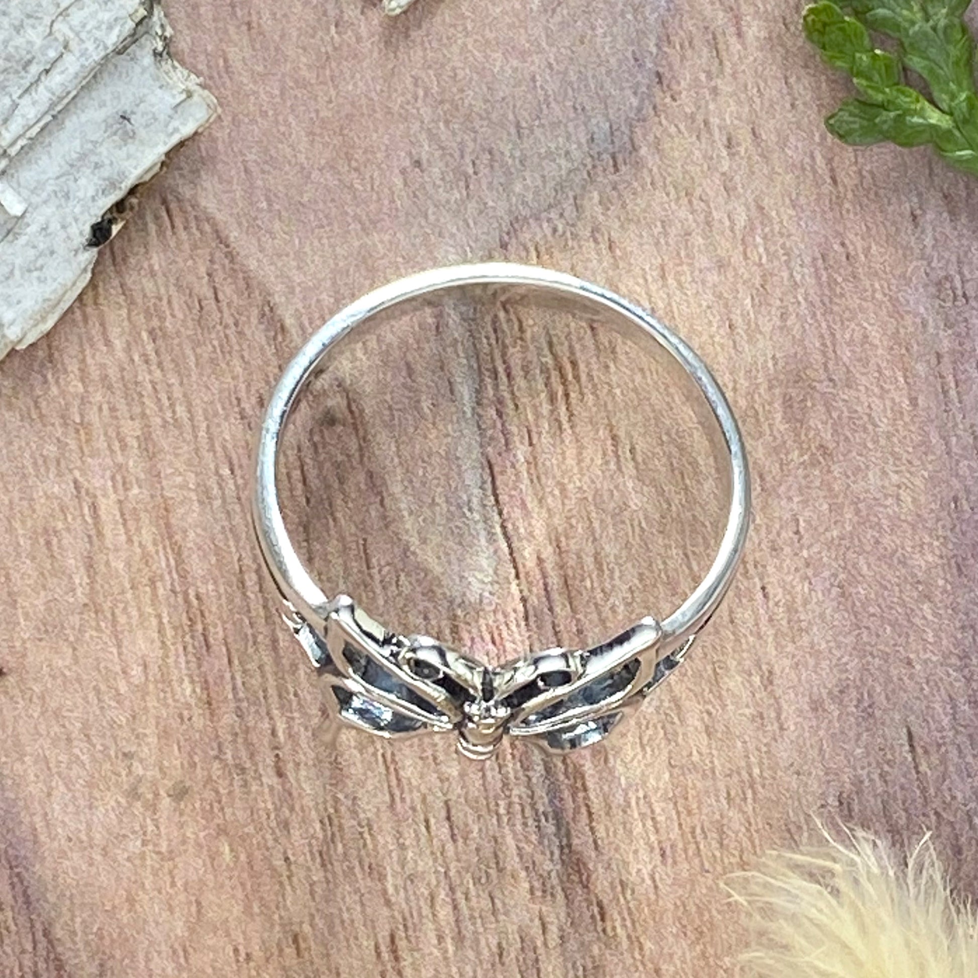 Sterling Silver Butterfly Ring Top View - Stone Treasures by the Lake