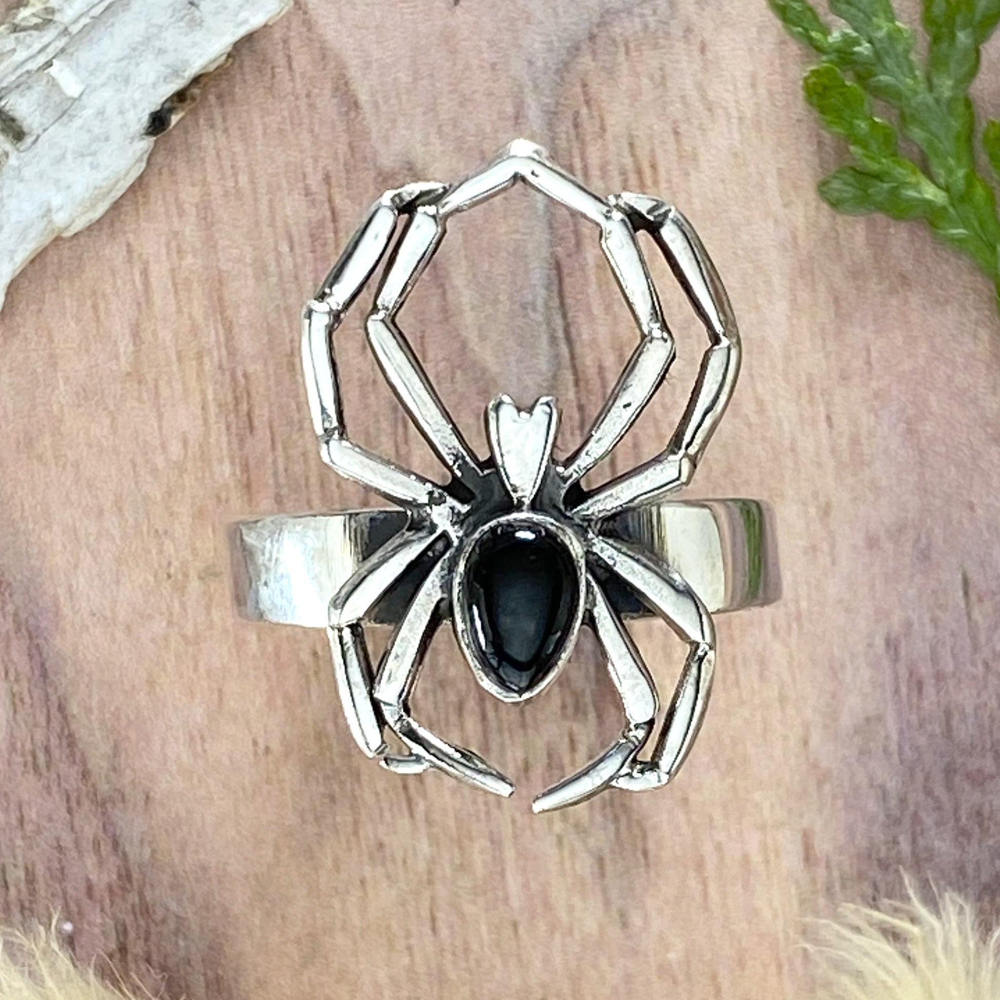 Sterling Silver Spider Ring Front View - Stone Treasures by the Lake