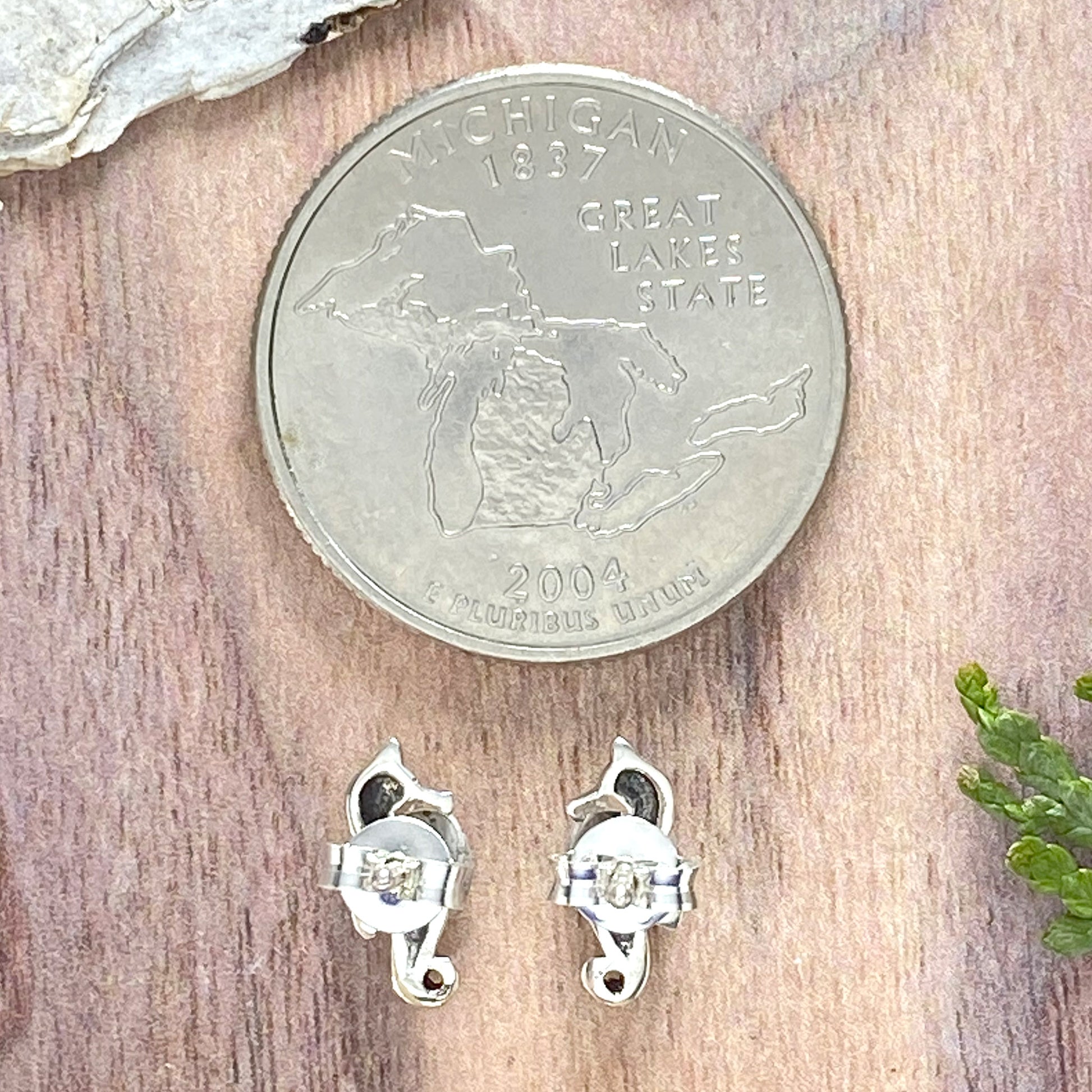 Sterling Silver Sea Horse Stud Earrings Back View - Stone Treasures by the Lake