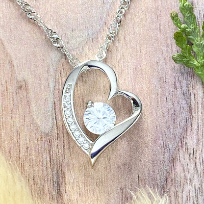 Sterling Silver Heart Pendant with Water Wave Chain Front View - Stone Treasures by the Lake