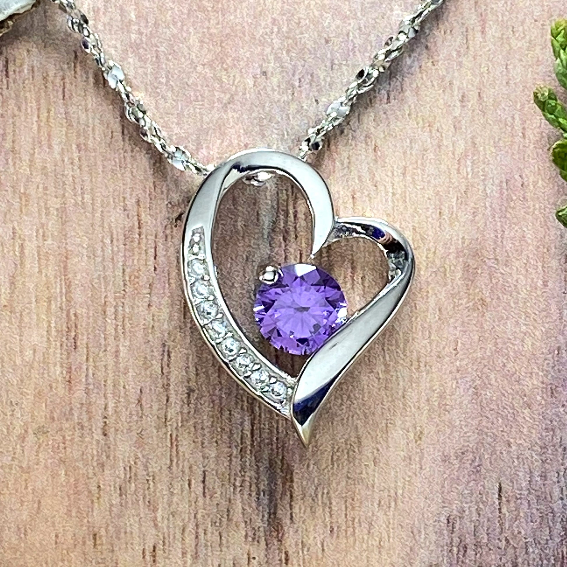 Sterling Silver Heart Pendant with Babysbreath Chain Front View - Stone Treasures by the Lake