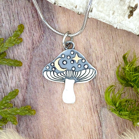 Mushroom Pendant Necklace Front View - Stone Treasures by the Lake
