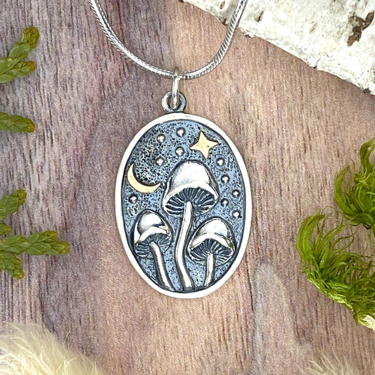 Mushroom Pendant Necklace Front View - Stone Treasures by the Lake