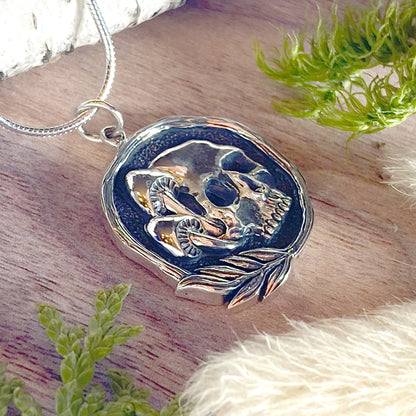 Skull and Mushroom Pendant Necklace Front View III - Stone Treasures by the Lake