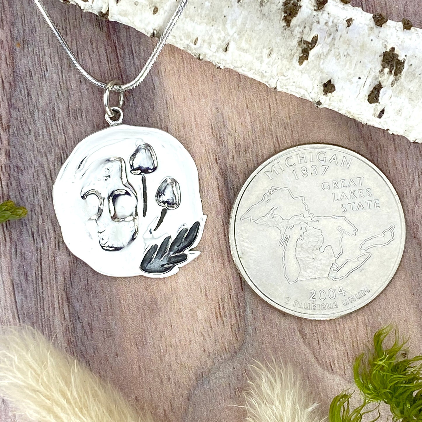 Skull and Mushroom Pendant Necklace Back View - Stone Treasures by the Lake