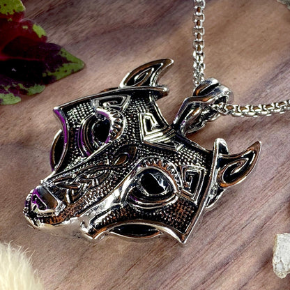 Wolf Pendant Necklace Front View III - Stone Treasures by the Lake