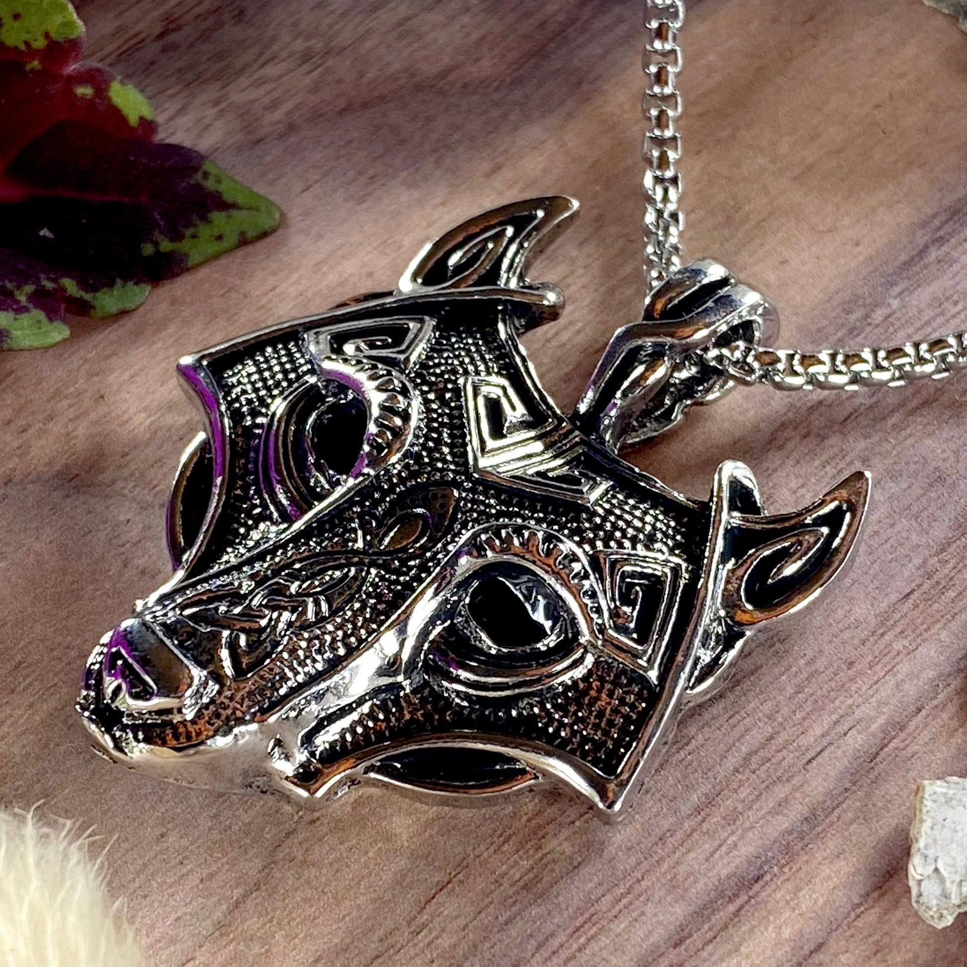 Wolf Pendant Necklace Front View III - Stone Treasures by the Lake