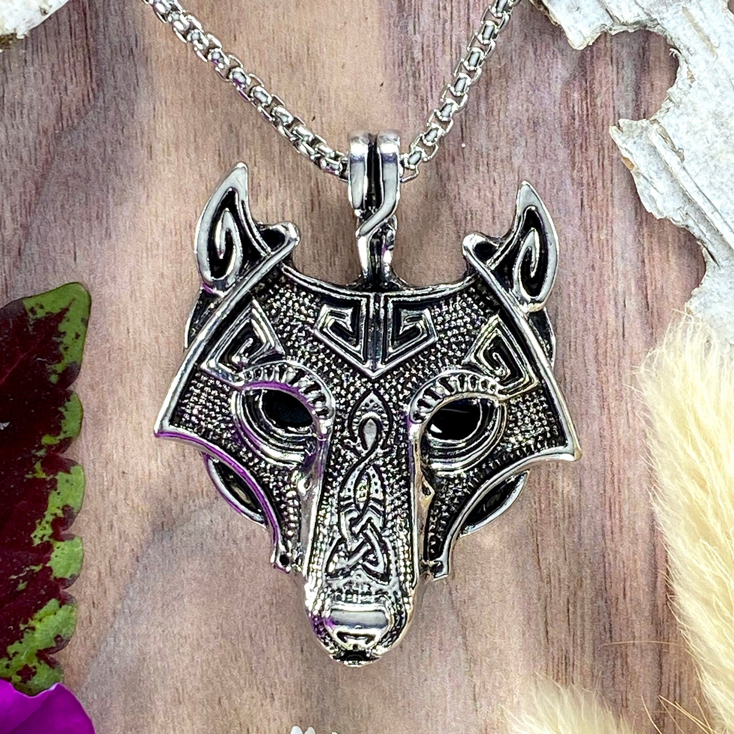Wolf Pendant Necklace Front View - Stone Treasures by the Lake