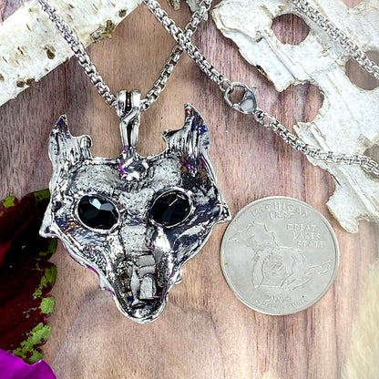 Wolf Pendant Necklace Back View - Stone Treasures by the Lake